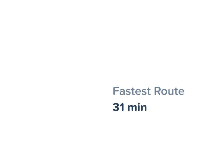Two conceptual walking routes are shown, one is highlighted and labelled ‘Fastest Route, 31 minutes’